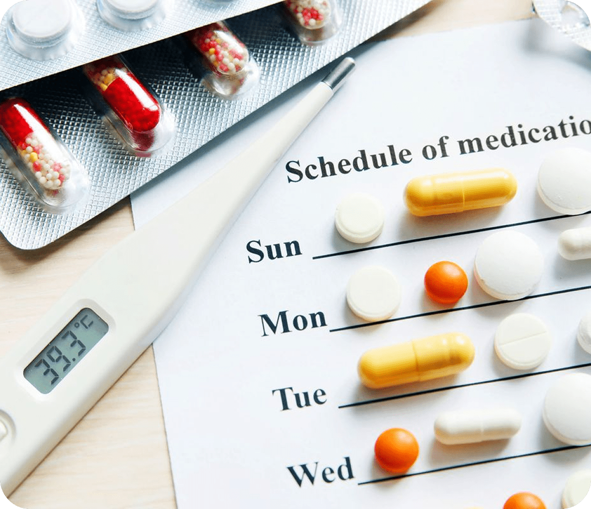 Medicine chart and digital thermometer